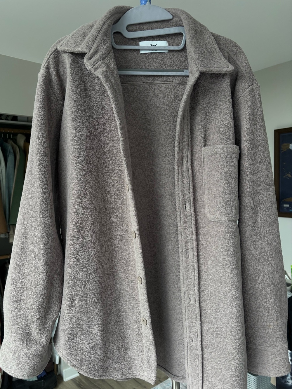 TNA Polar Shirt Jacket in Taupe Fleece Shacket with Chest Pocket Size 2